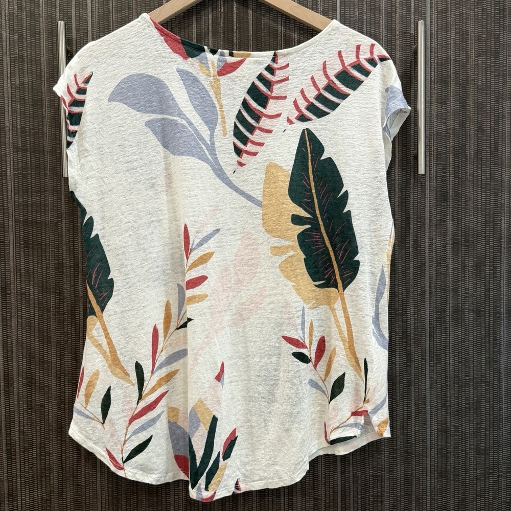 Cynthia‎ Rowley Women Top XL 100% Linen Tropical Leaf Print Short Sleeve Blouse - Picture 3 of 6
